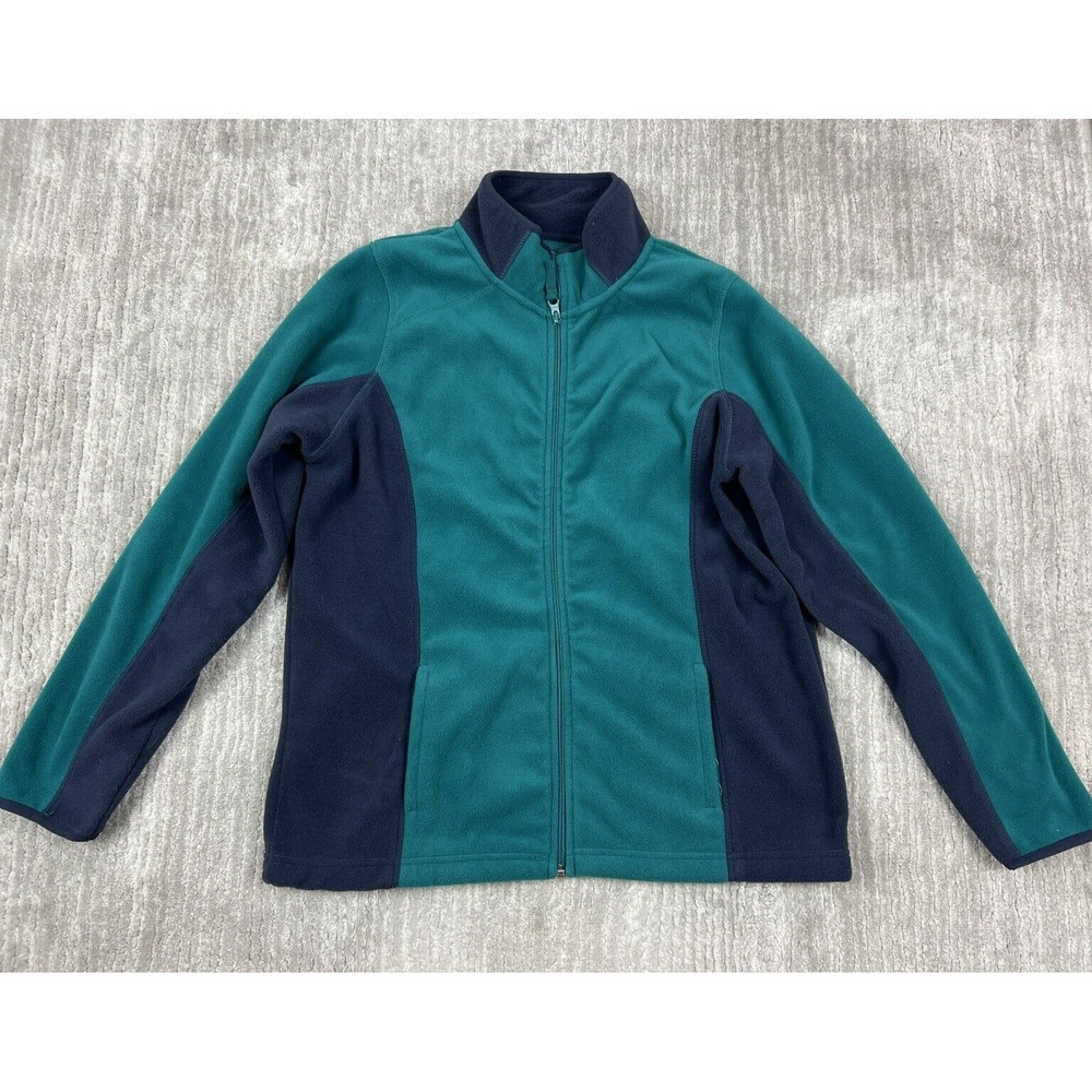 Made For Life Fleece Jacket Womens Large Teal Navy Blue Full Zip Colorblock Mock